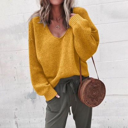 Damen-Strickpullover, V-Ausschnitt, Polyester, für einen lässigen Stil 4