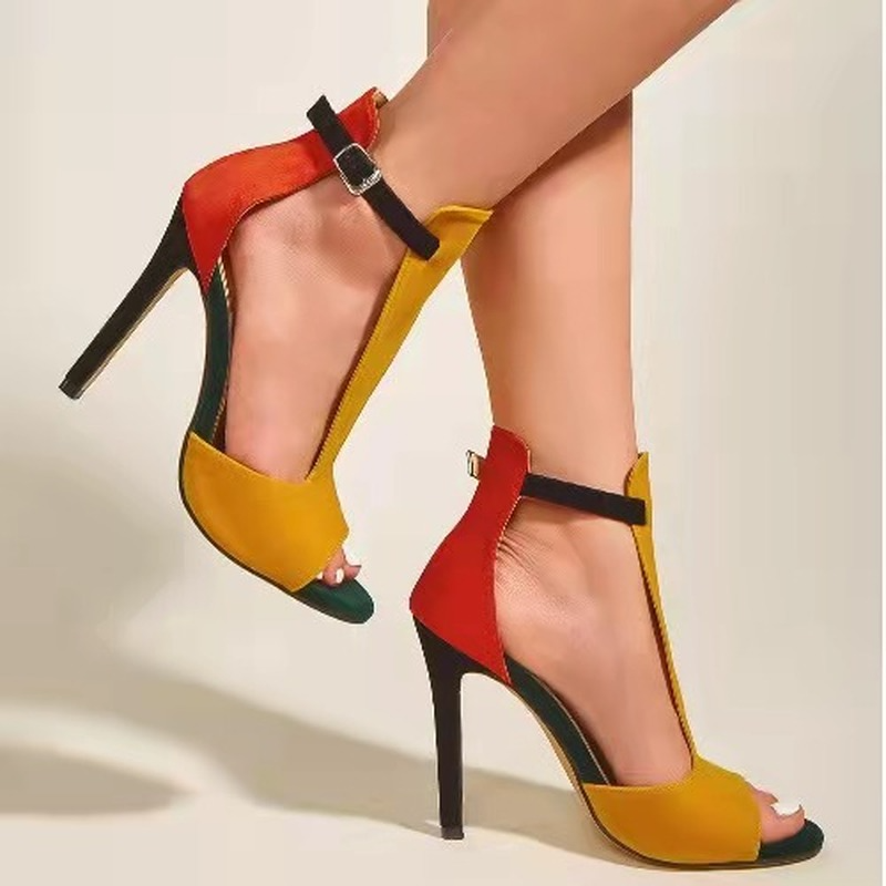 Damen-Sandalen im Gladiator-Stil mit Knöchelriemen aus Veloursleder, 8 cm Absatz-3
