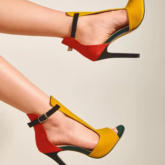 Variant image for Damen-Sandalen im Gladiator-Stil mit Knöchelriemen aus Veloursleder, 8 cm Absatz-1