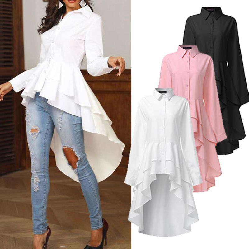 Damen Hemd Rüschen Asymmetrisch Polyester mit langen Ärmeln-6
