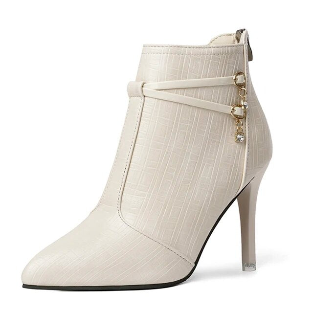 Damen-Stiletto-Ankelstiefel, spitze Zehe, PU-Leder, 9,5 cm, Absatz 7