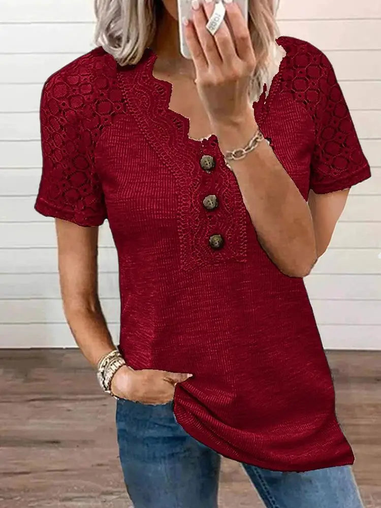 Variant image for Damen-Bluse, kurzarm, Spitzendetails, Polyester, Elasthan-9